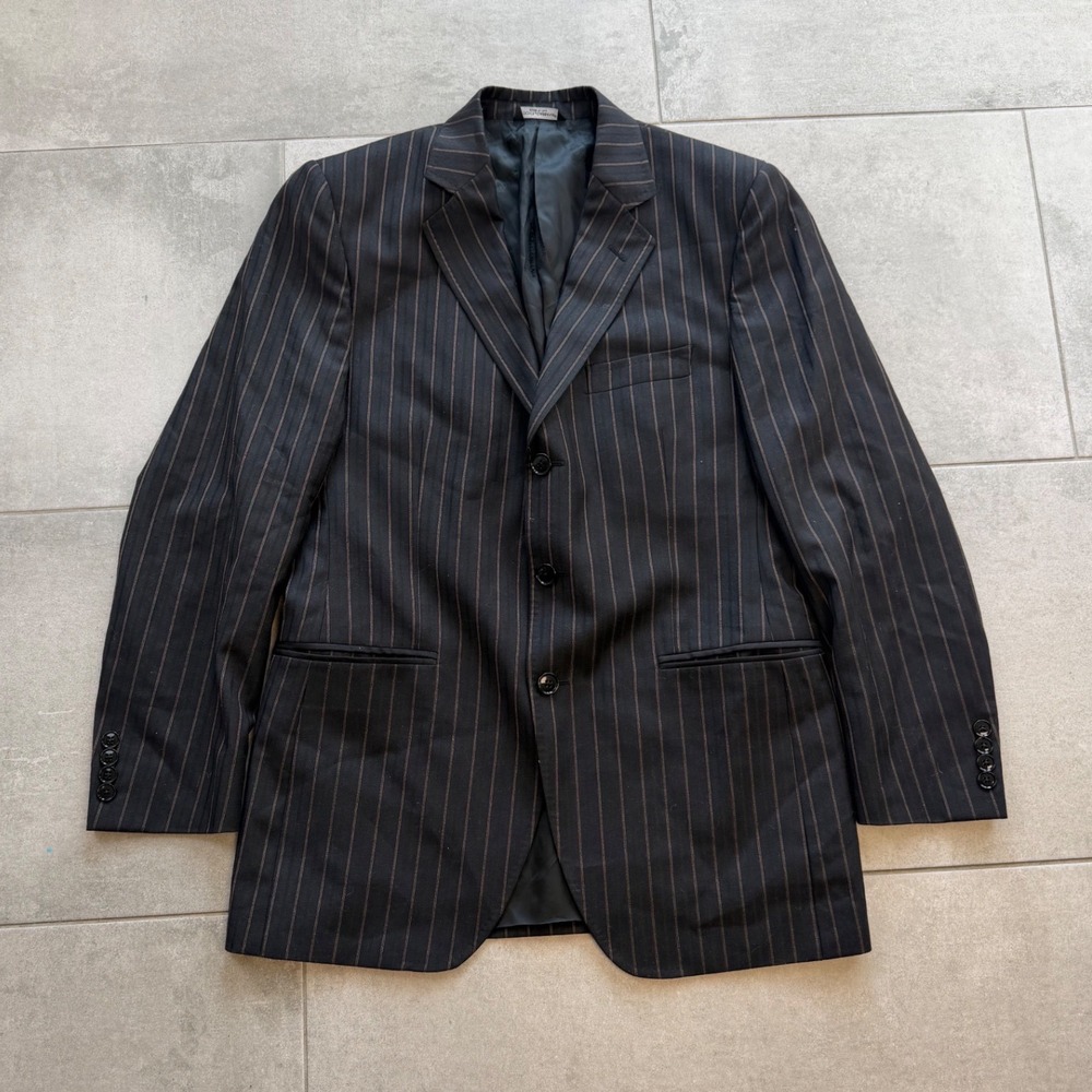 Dolce & Gabbana Mens Pinstripe Blazer Black Gold Virgin Wool IT 50 US Size 52R